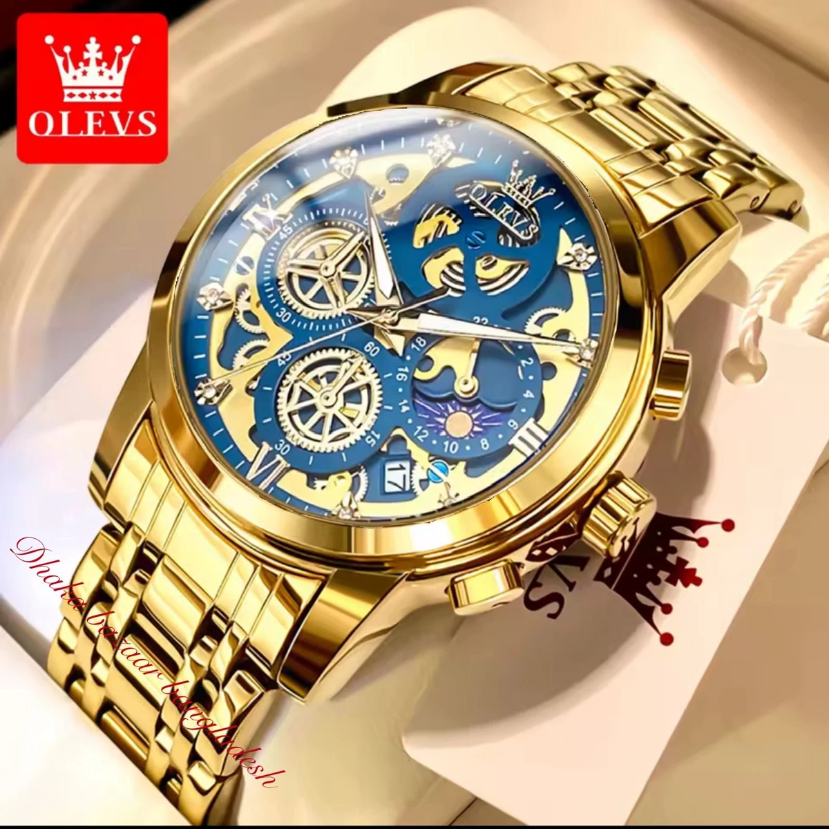 3352 OliveZ MAZ নতুন ডিজাইনের পুরুষদের জন্য ঘড়ি GOLDEN BLUE