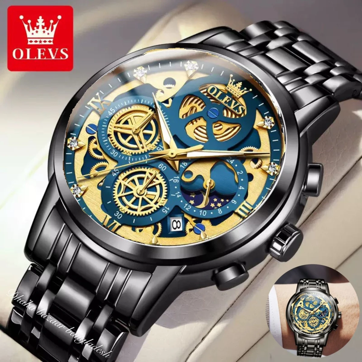 3352 OliveZ MAZ নতুন ডিজাইনের পুরুষদের জন্য ঘড়ি BLACK BLUE