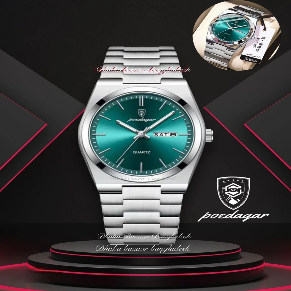 PEODAGOR 9030 নতুন ডিজাইনের পুরুষদের জন্য ঘড়ি SILVER GREEN