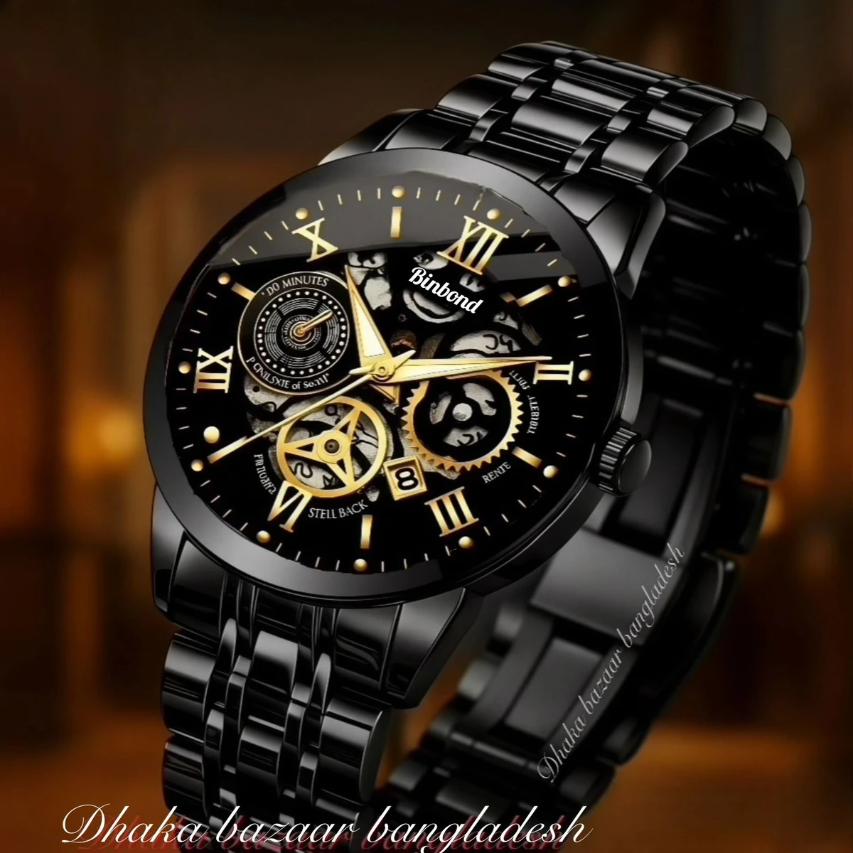 BINBOND 2200 পুরুষের জন্য নন মেকানিক্যাল ওয়াটার প্রুফ ঘড়ি BLACK NEW