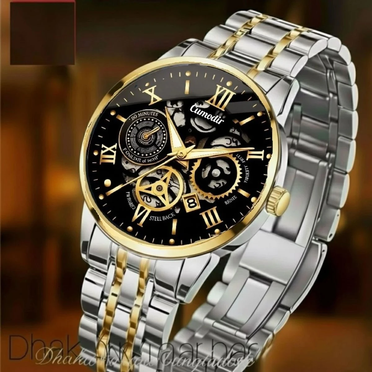 BINBOND 2200 পুরুষের জন্য নন মেকানিক্যাল ওয়াটার প্রুফ ঘড়ি SILVER GOLDEN BLACK