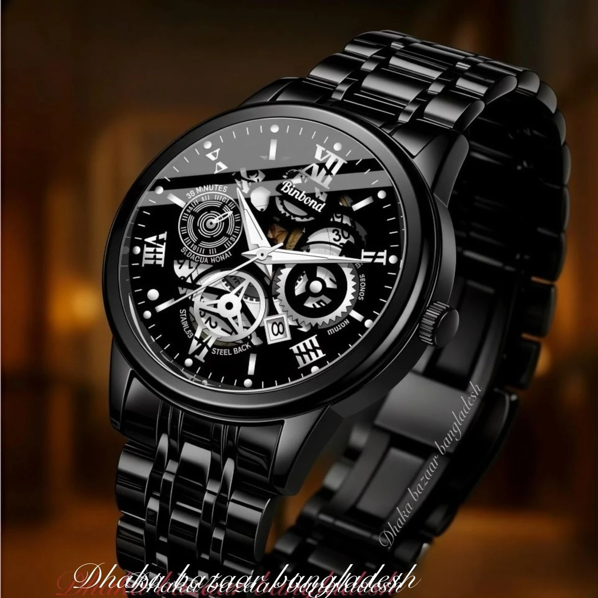 BINBOND 2200 পুরুষের জন্য নন মেকানিক্যাল ওয়াটার প্রুফ ঘড়ি BLACK