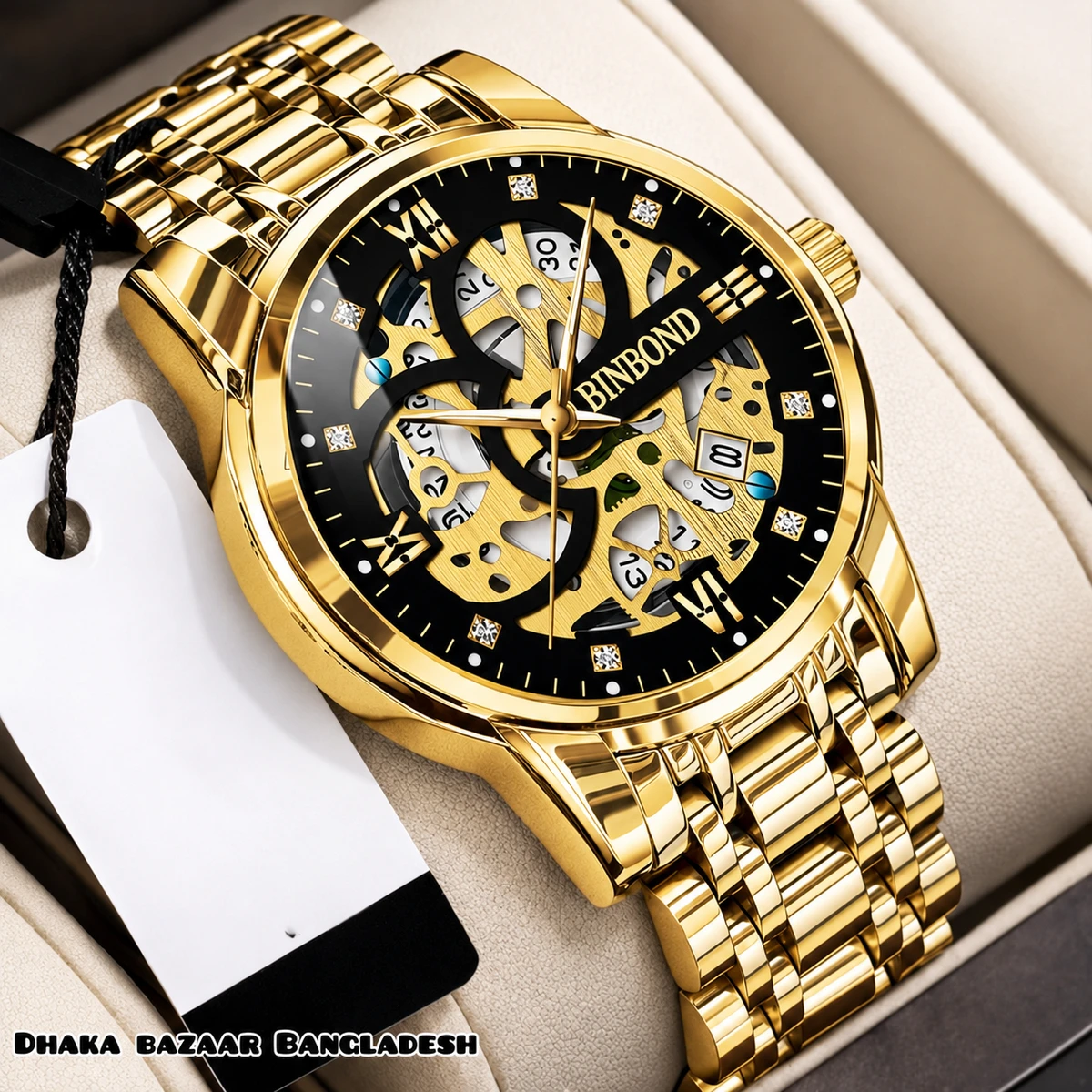 Bb12 নতুন ডিজাইনের পুরুষদের জন্য ঘড়ি GOLDEN BLACK