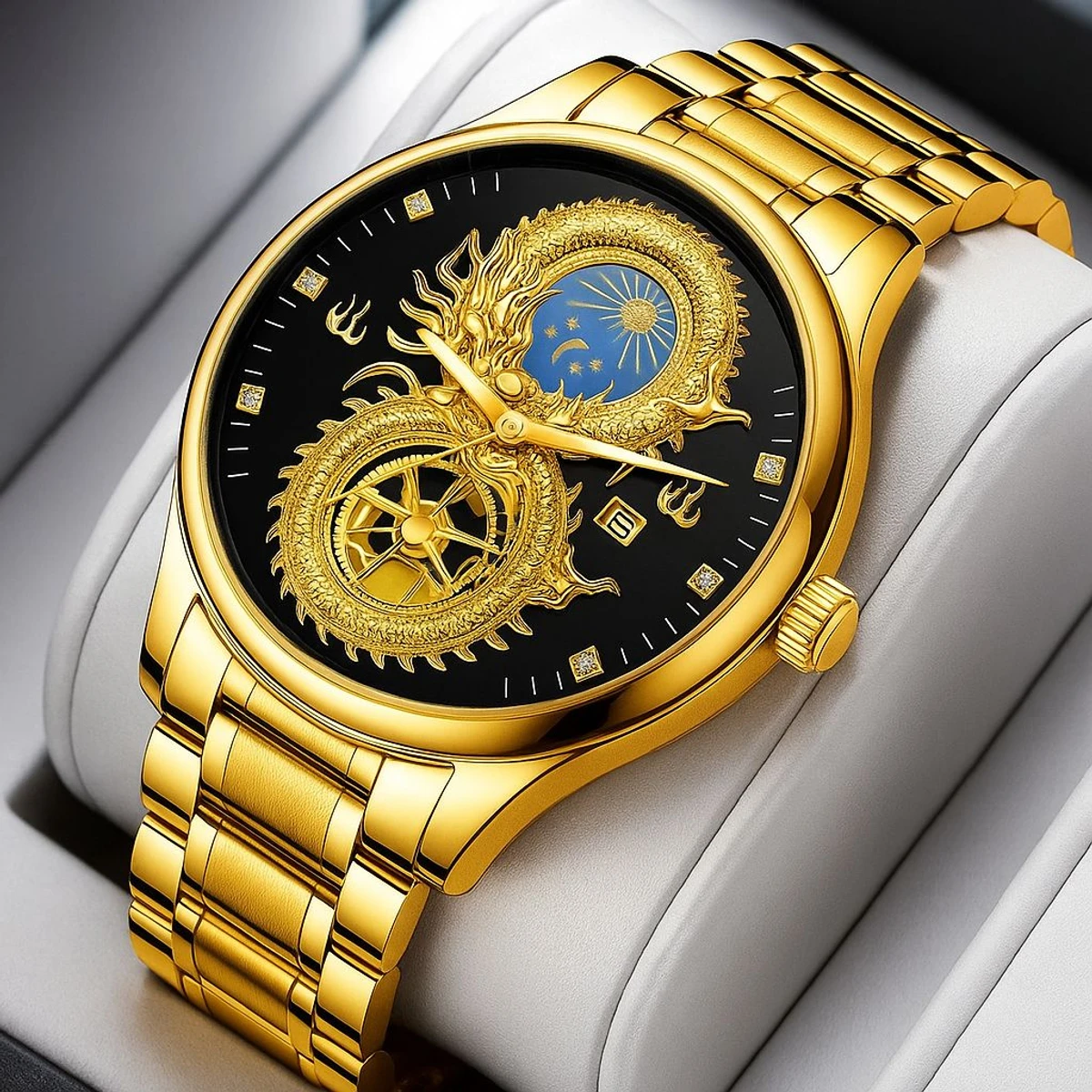 S999 পুরুষদের জন্য বিনবন্ড স্টেইনলেস স্টীল ক্লাসিক ওয়াটারপ্রুফ ঘড়ি  GOLDEN BLACK