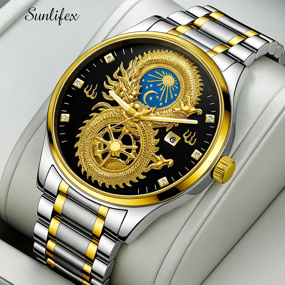 S999 পুরুষদের জন্য বিনবন্ড স্টেইনলেস স্টীল ক্লাসিক ওয়াটারপ্রুফ ঘড়ি SILVER BLACK