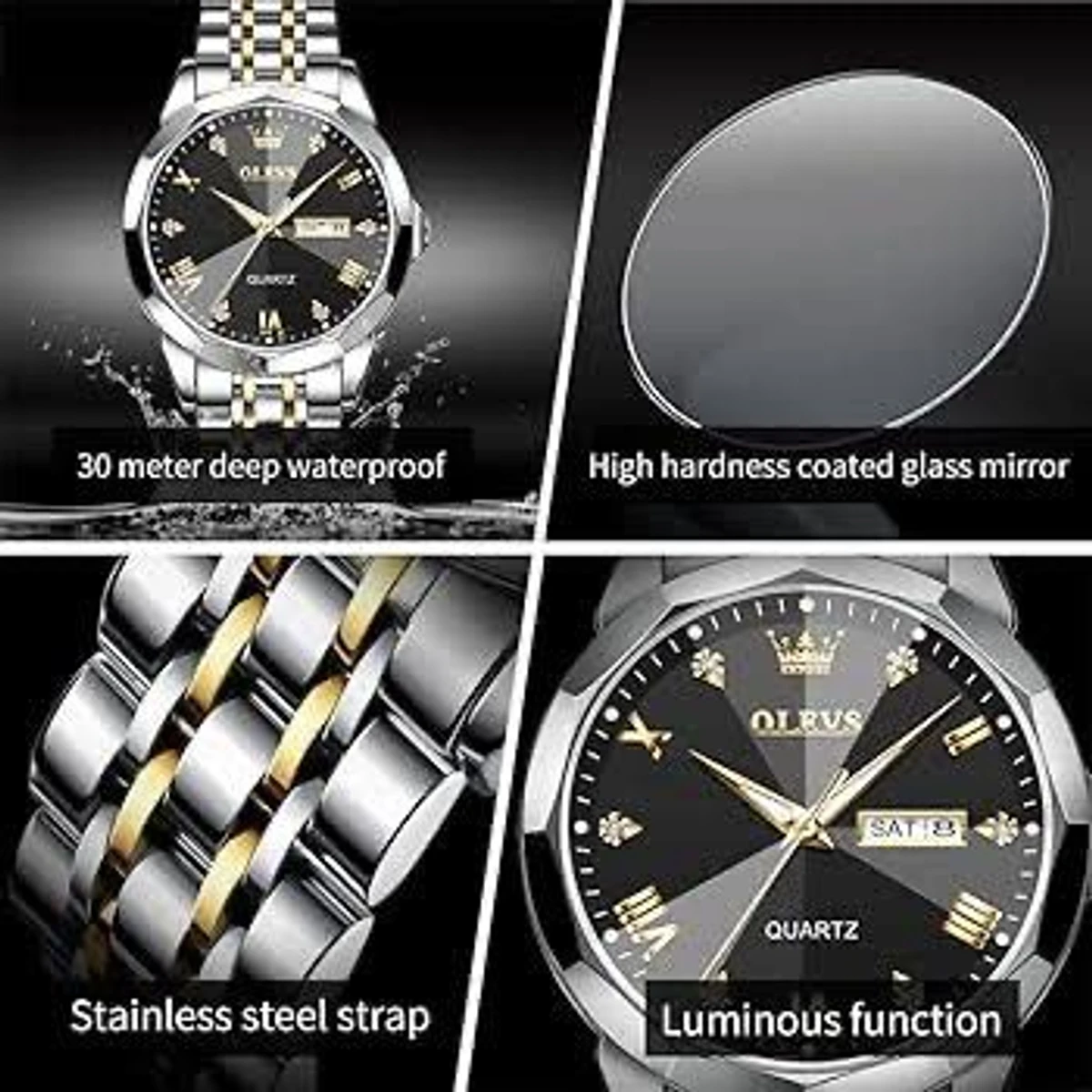 OLIVESZ নতুন ডিজাইনের পুরুষদের জন্য ঘড়ি SILVER GOLDEN BLACK