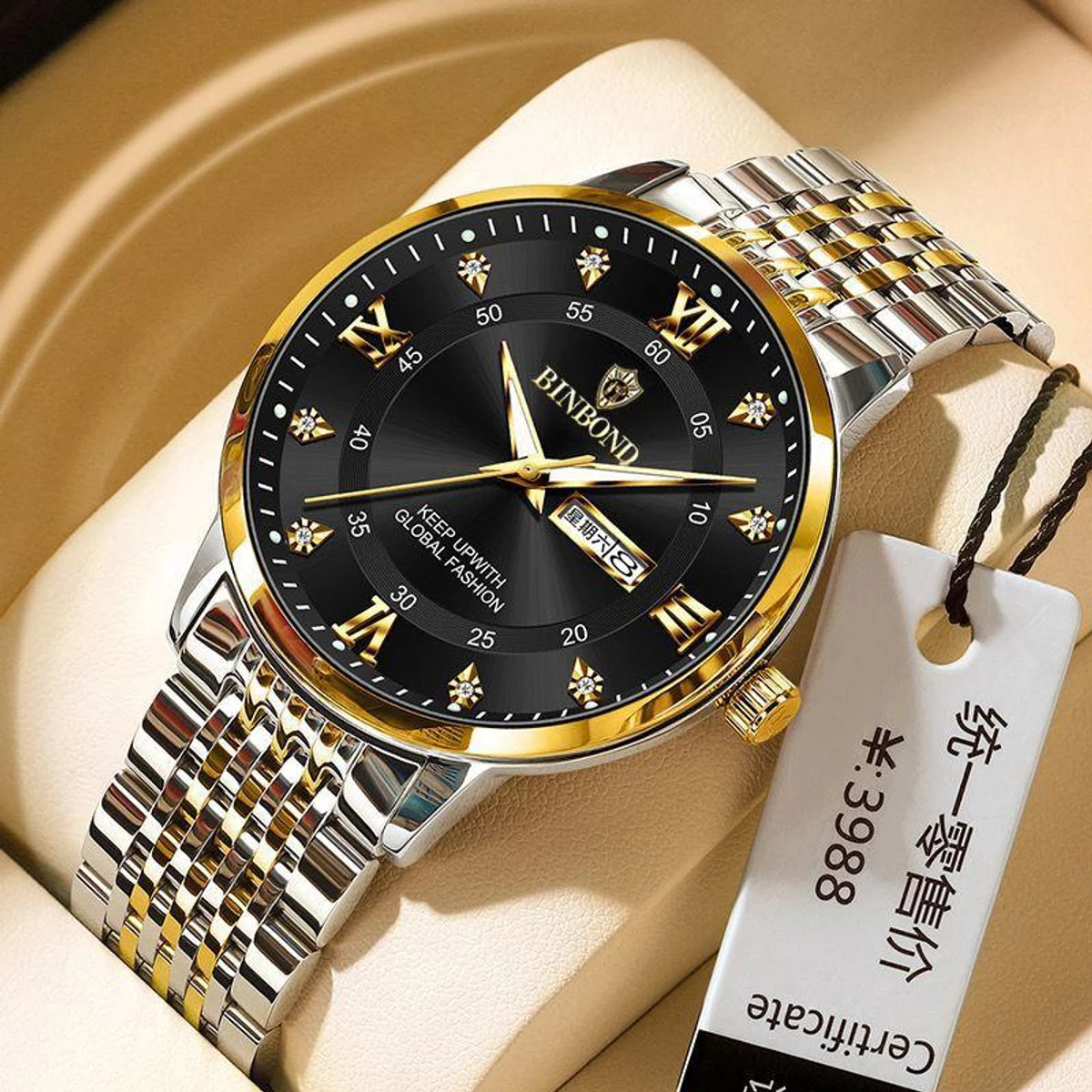 BINBOND23 নতুন ডিজাইনের পুরুষদের জন্য ঘড়ি SILVER GOLDEN BLACK