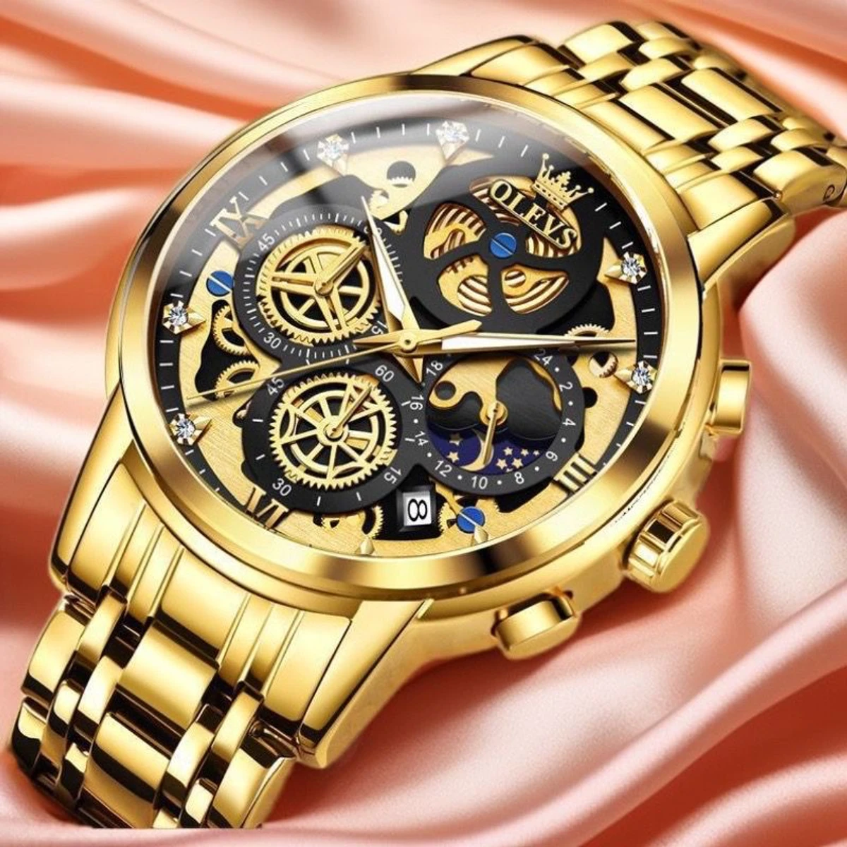 .3352 OliveZ নতুন ডিজাইনের পুরুষদের জন্য ঘড়ি GOLDEN BLACK