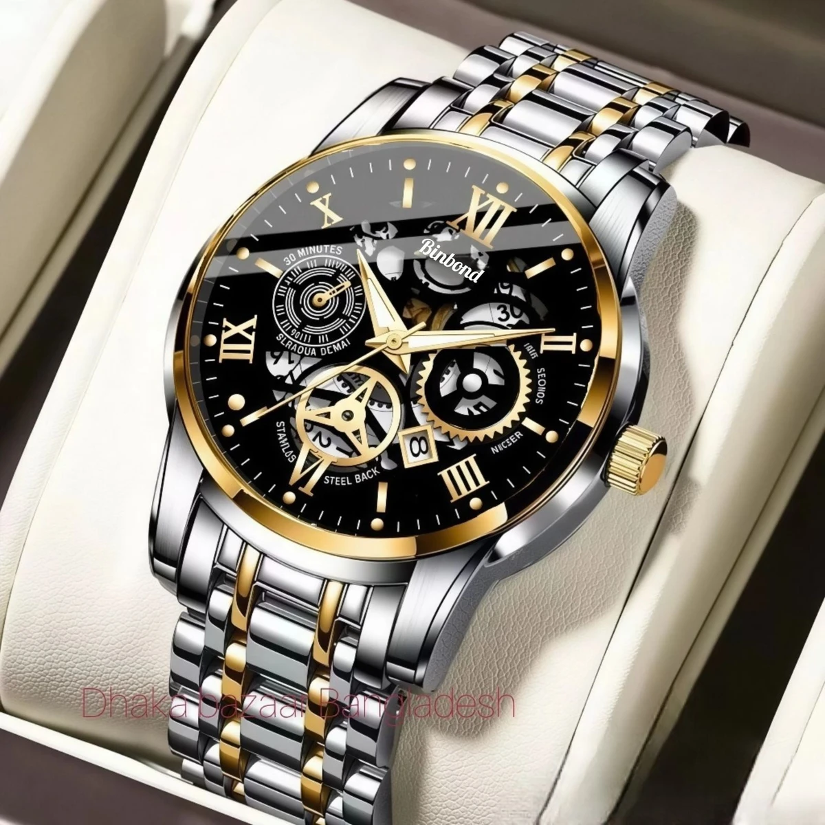 পুরুষের জন্য 022 নন মেকানিক্যাল ওয়াটার প্রুফ ঘড়ি SILVER BLACK