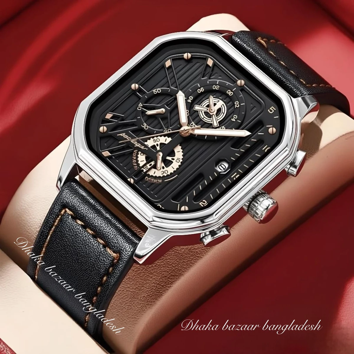 PEO TRSOYEES আর্টিফিশিয়াল লেদার নতুন ডিজাইনের পুরুষদের জন্য ঘড়ি BLACK SILVER