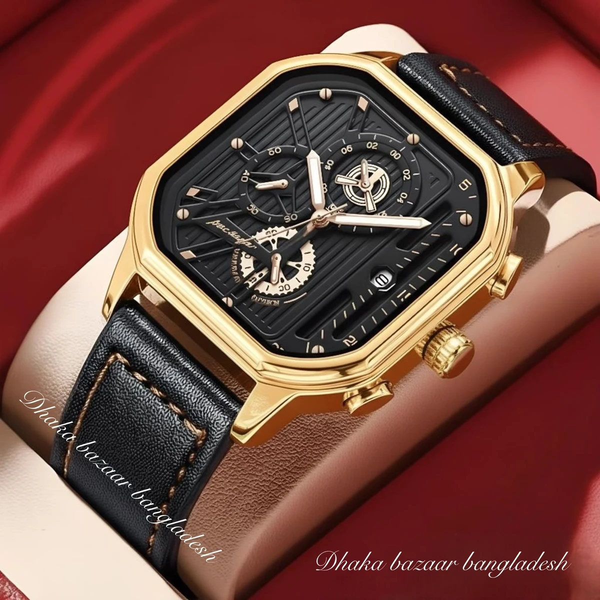 PEO TRSOYEES আর্টিফিশিয়াল লেদার নতুন ডিজাইনের পুরুষদের জন্য ঘড়ি BLACK GOLDEN