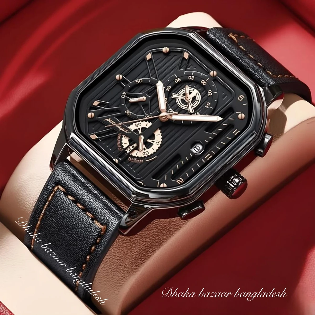 PEO TRSOYEES আর্টিফিশিয়াল লেদার নতুন ডিজাইনের পুরুষদের জন্য ঘড়ি BLACK