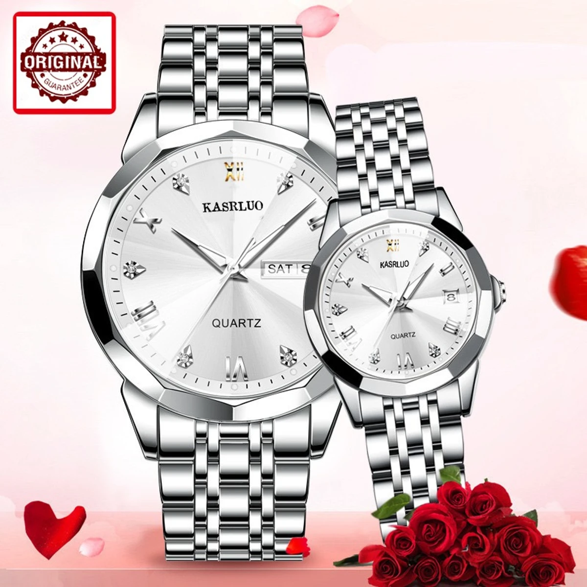 Couple KASARUL নতুন ডিজাইনের পুরুষ এবং মহিলাদের জন্য ঘড়ি  WHITE 2 Pcs