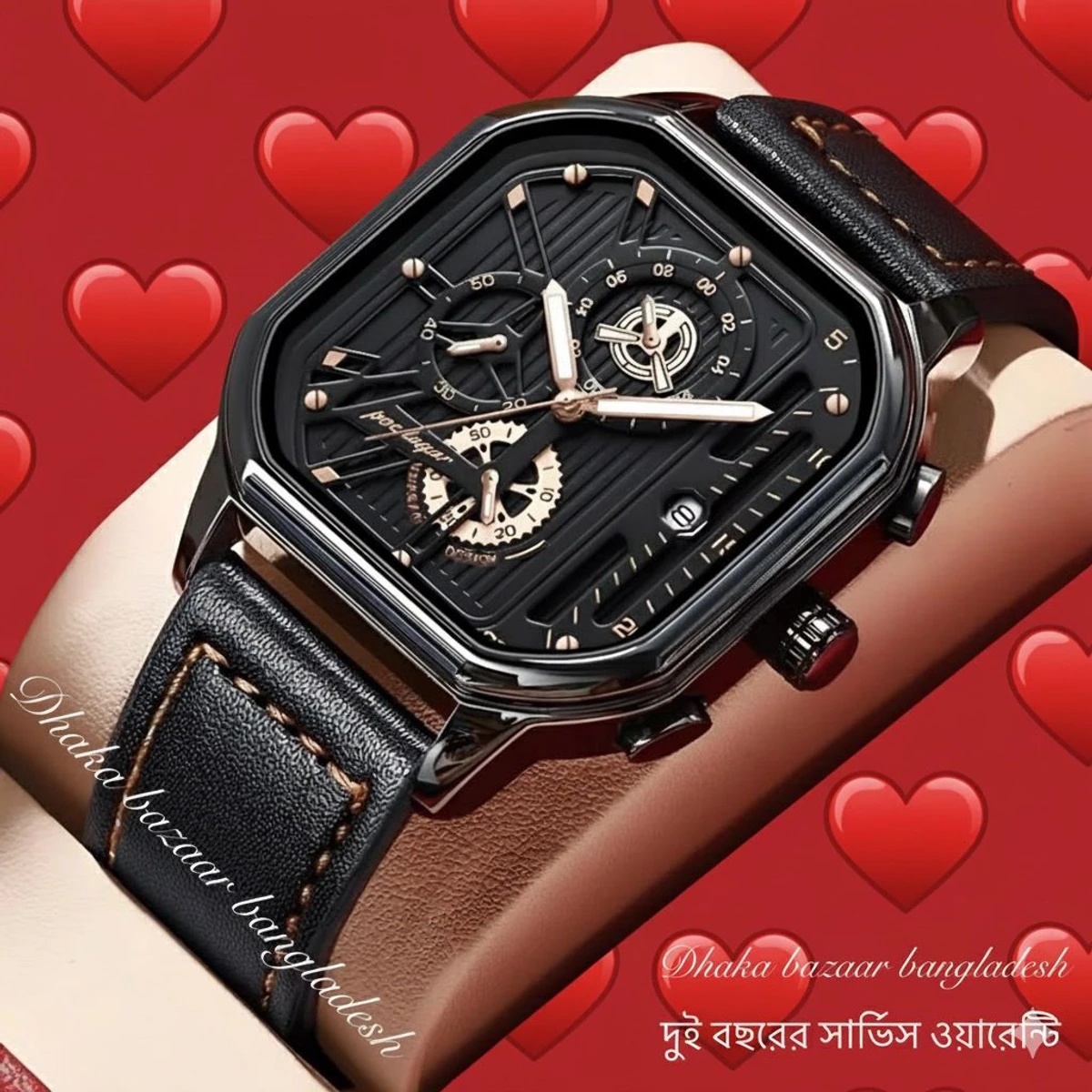 TRSOYEES আর্টিফিশিয়াল লেদার নতুন ডিজাইনের পুরুষদের জন্য ঘড়ি BLACK