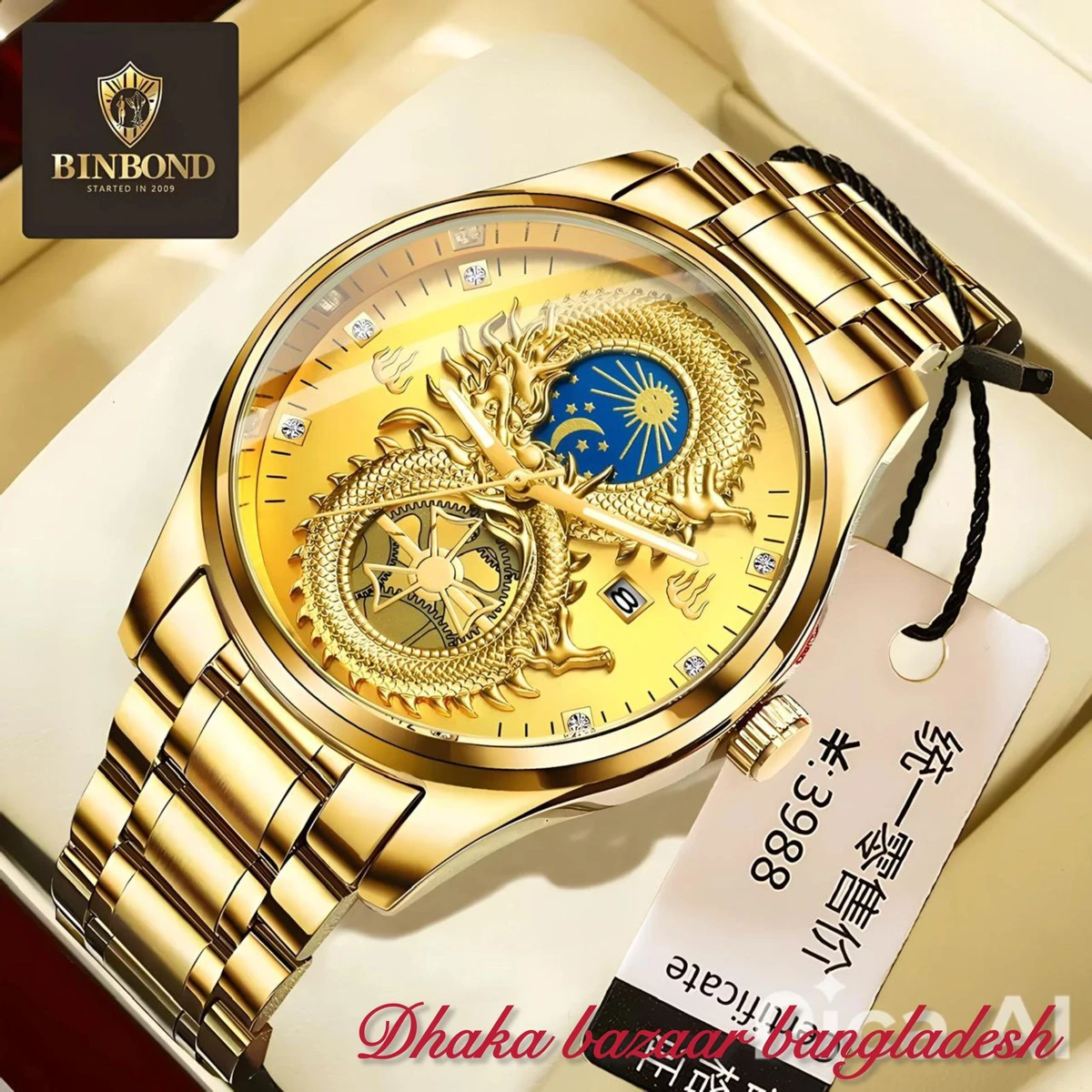 BIN S999 নন কর্ণগ্রাফ নতুন ডিজাইনের পুরুষদের জন্য ঘড়ি FULL GOLDEN