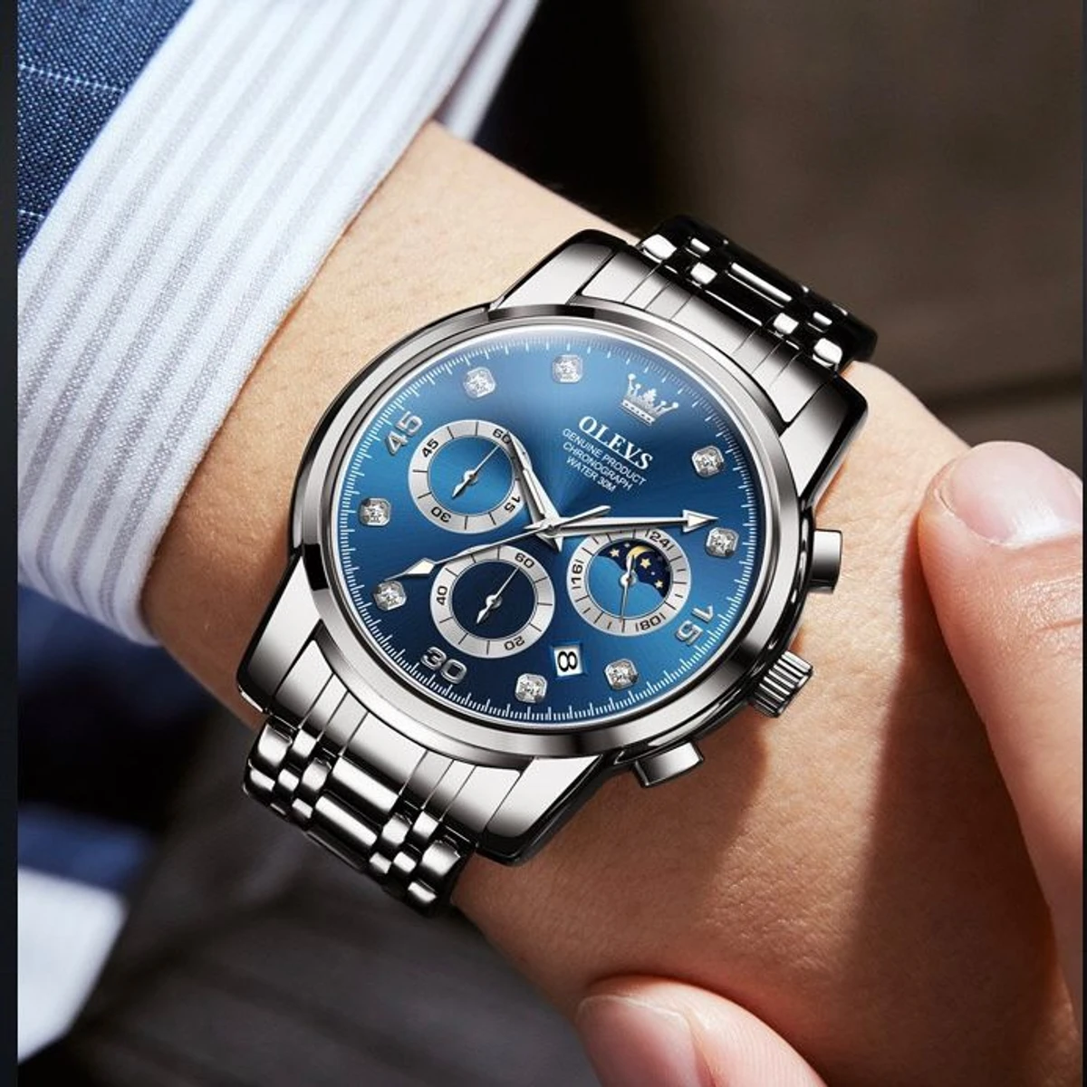 Olivesz 2879 পুরুষের জন্য নন মেকানিক্যাল ঘড়ি SILVER BLUE