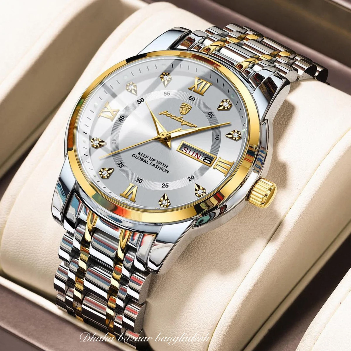 PEODAGOR 657 নতুন ডিজাইনের পুরুষদের জন্য ঘড়ি SILVER GOLDRN WHITE