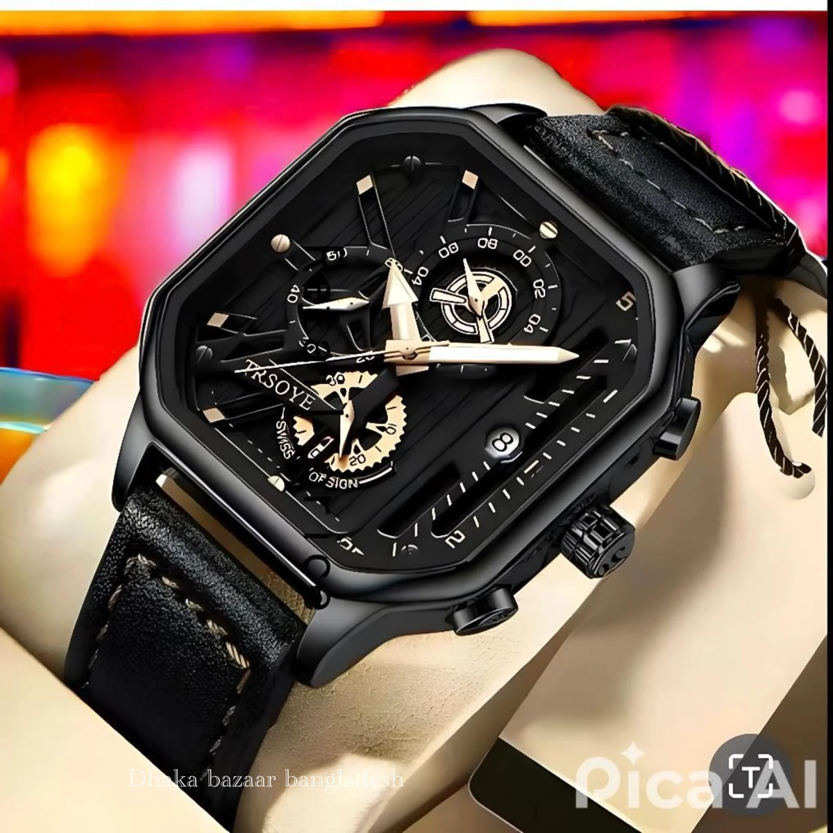 TRSOYEES আর্টিফিশিয়াল লেদার নতুন ডিজাইনের পুরুষদের জন্য ঘড়ি BLACK