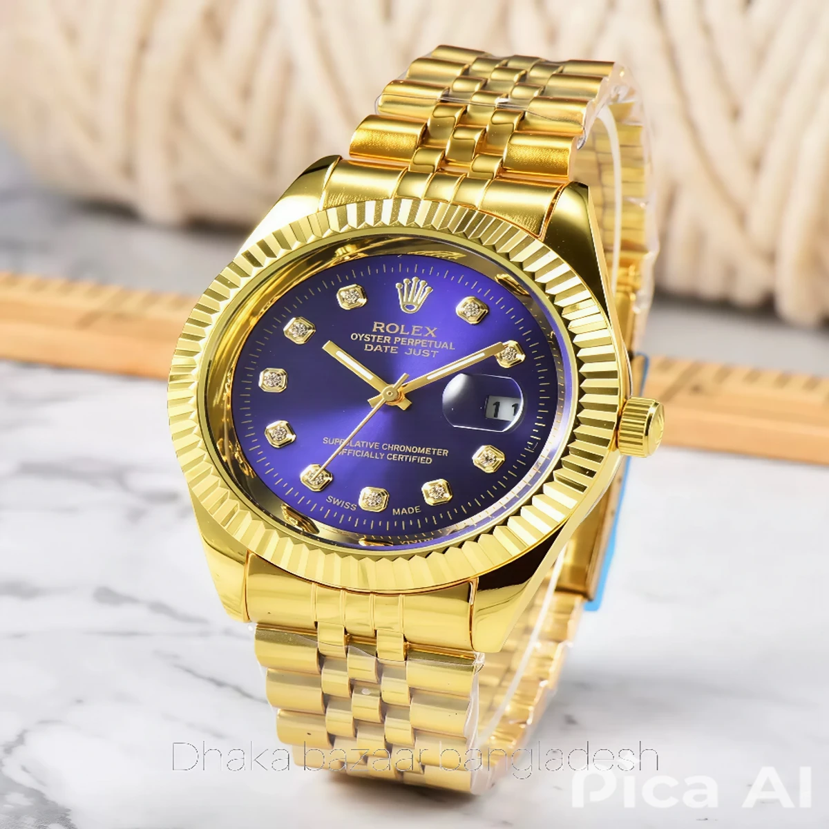 ROLEXAA 0011 নতুন ডিজাইনের পুরুষদের জন্য ঘড়ি GOLDEN BLUE