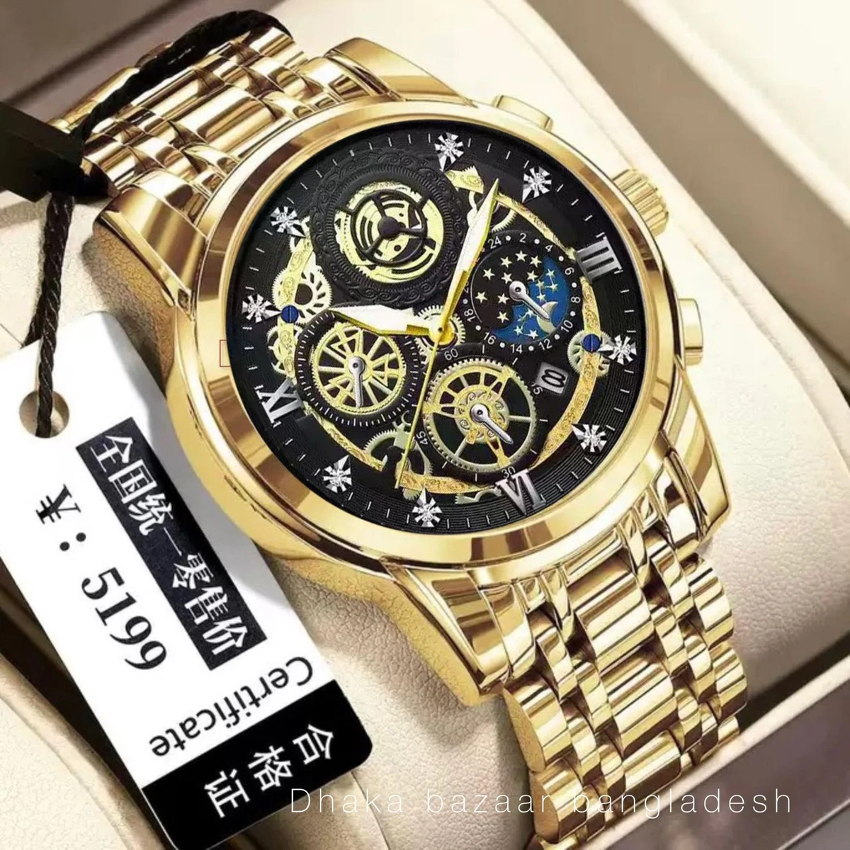 4010 BIN পুরুষের জন্য নন মেকানিক্যাল ওয়াটার প্রুফ ঘড়ি GOLDEN BLACK
